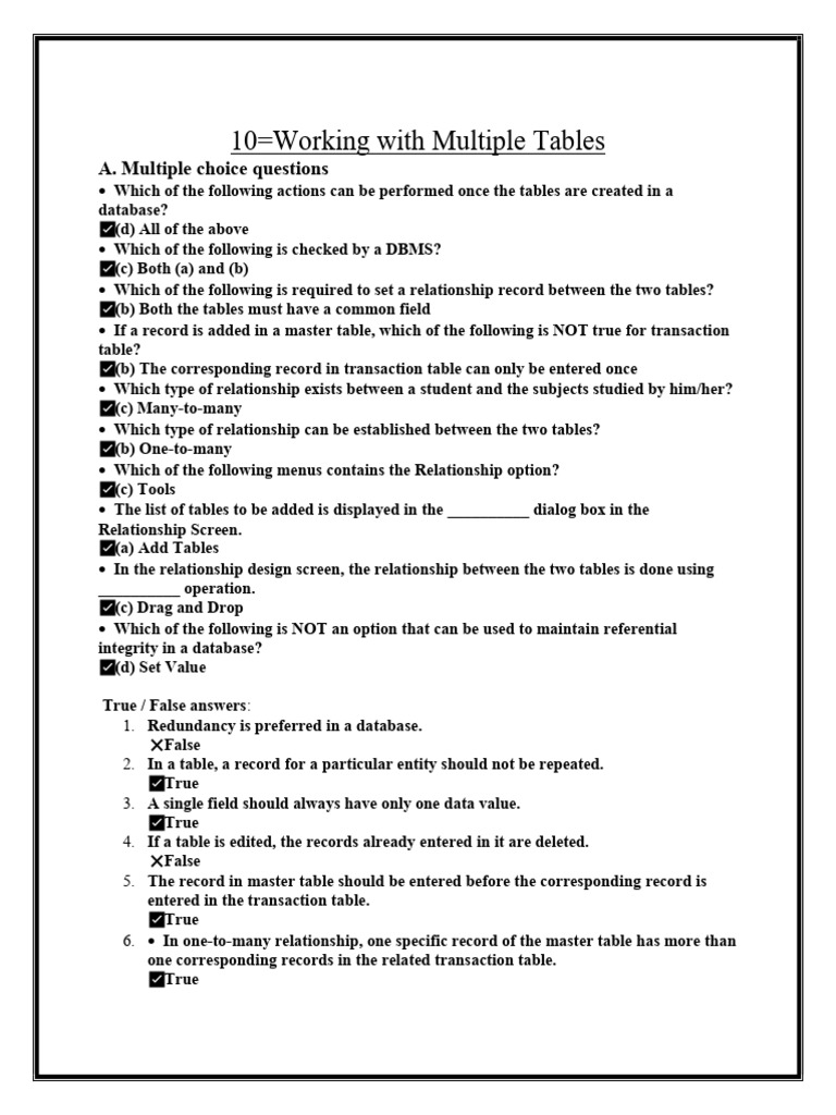 CH - 10 Working With Multiple Tables | PDF | Databases | Computer Data
