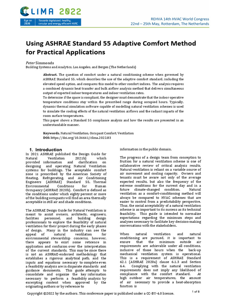 Using ASHRAE Standard 55 Adaptive Comfort Method For Practical ...