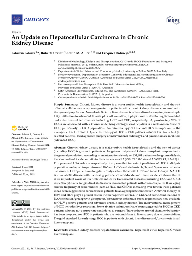 An Update on Hepatocellular Carcinoma in Chronic Kidney Disease | PDF ...