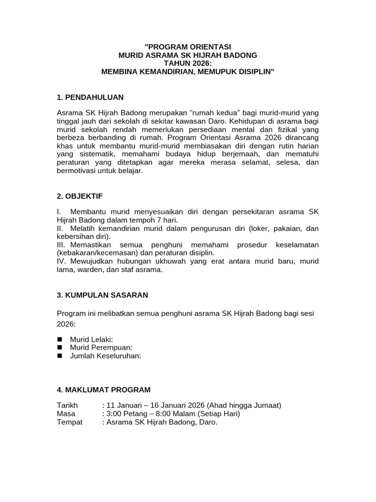 Program Orientasi Asrama 2026 | PDF