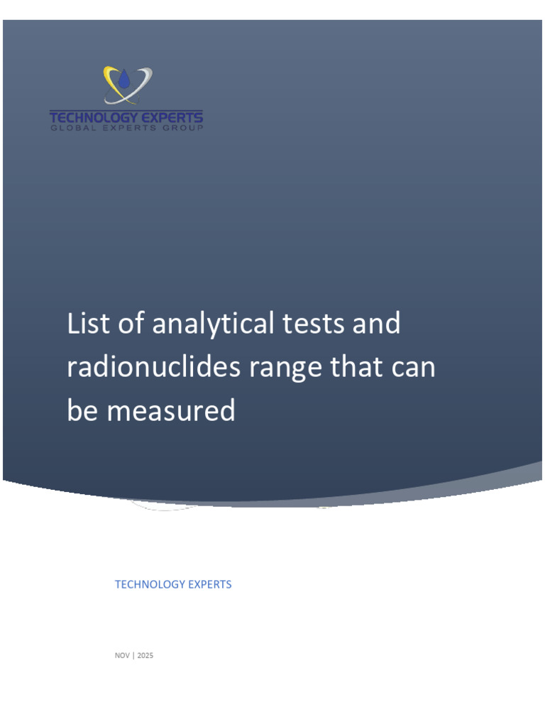1-List of Analytical Tests and Radionuclides Range That Can Be Measured ...