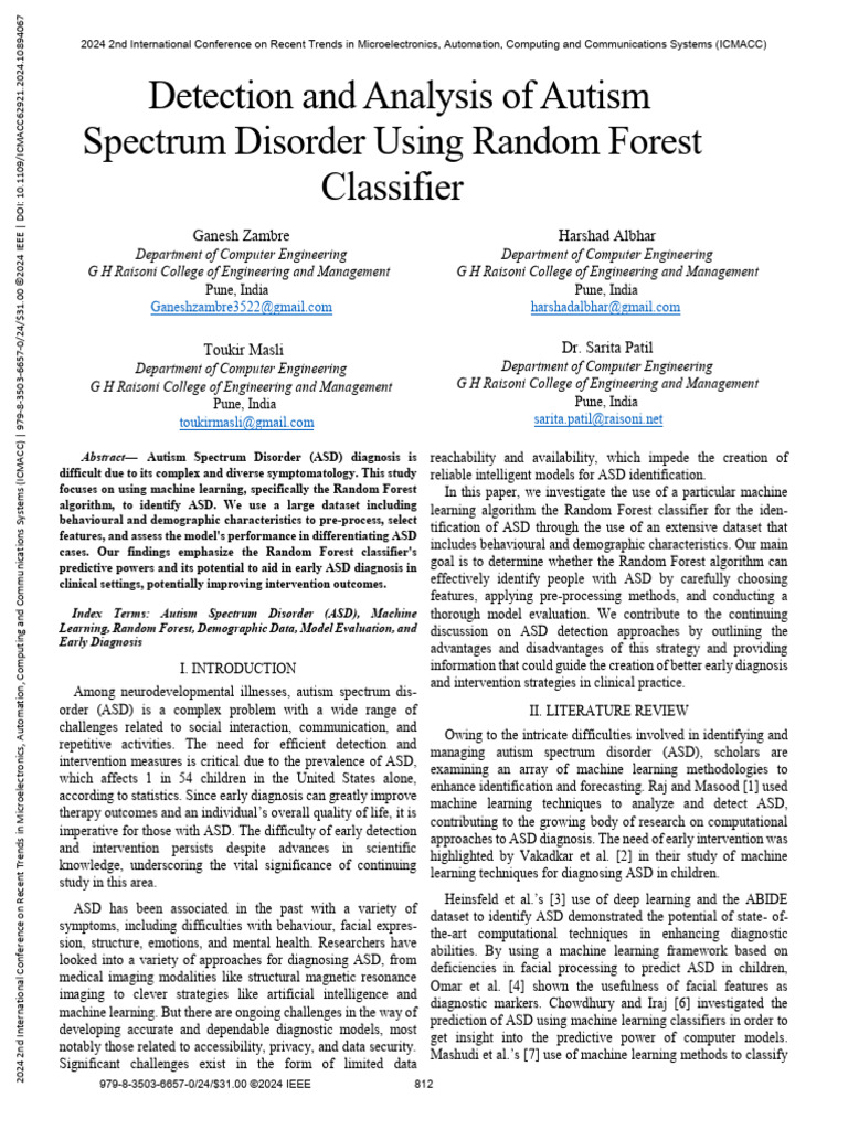 Detection and Analysis of Autism Spectrum Disorder Using Random Forest ...