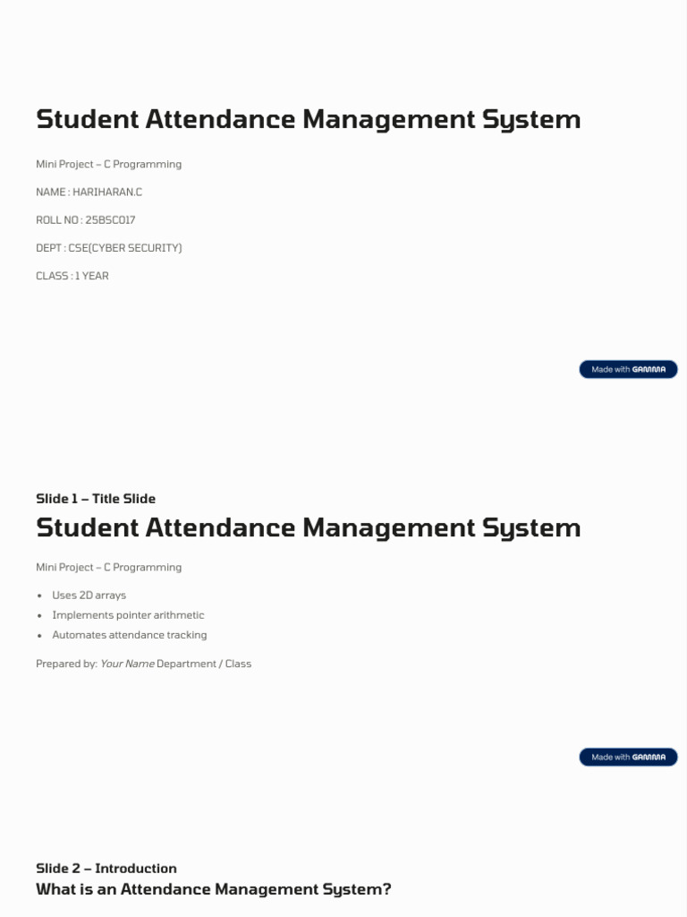 Student Attendance Management System | PDF | Pointer (Computer ...