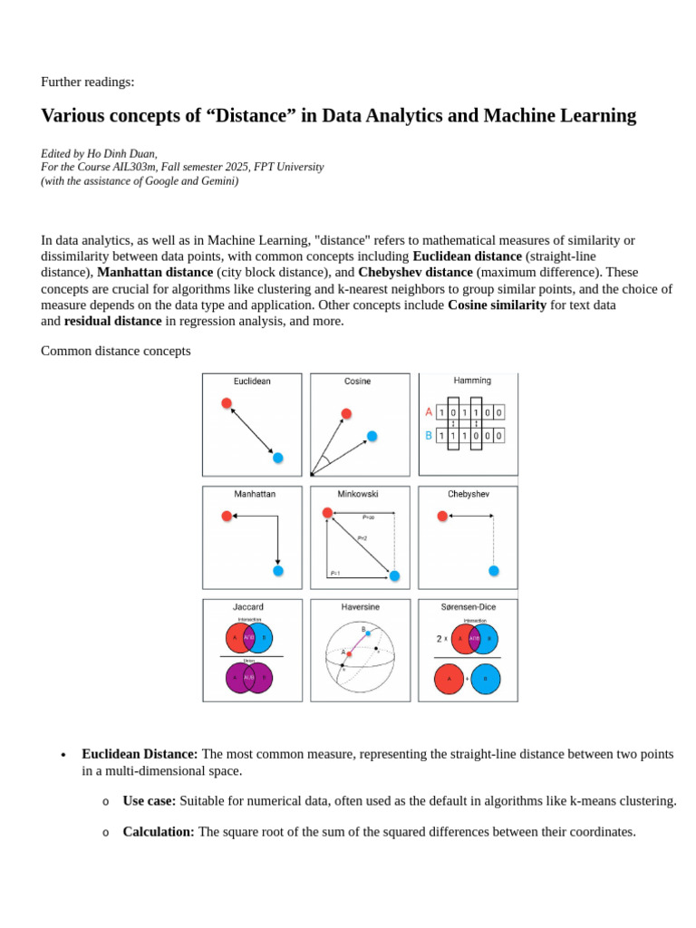 Further readings - Distance in Data analytics | PDF | Distance ...
