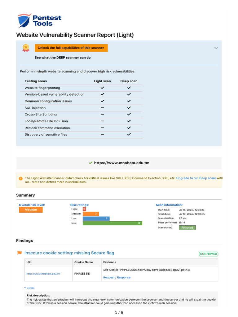 PentestTools WebsiteScanner Report | PDF | Http Cookie | Internet