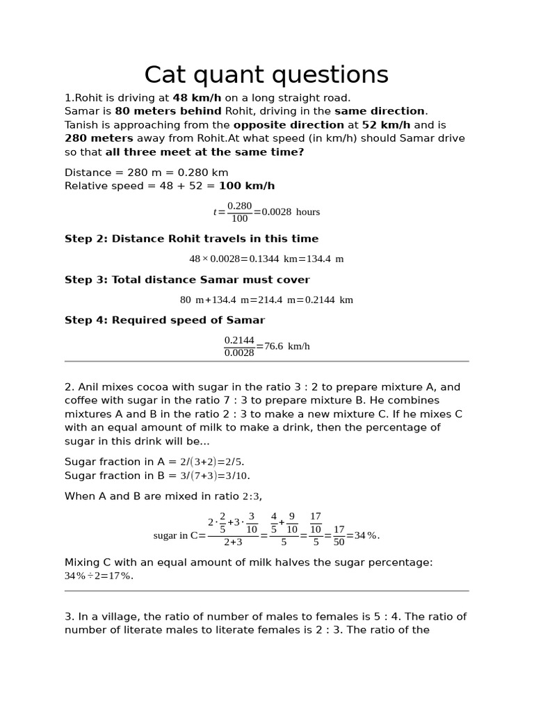 Cat Quant Questions Revision | PDF | Speed