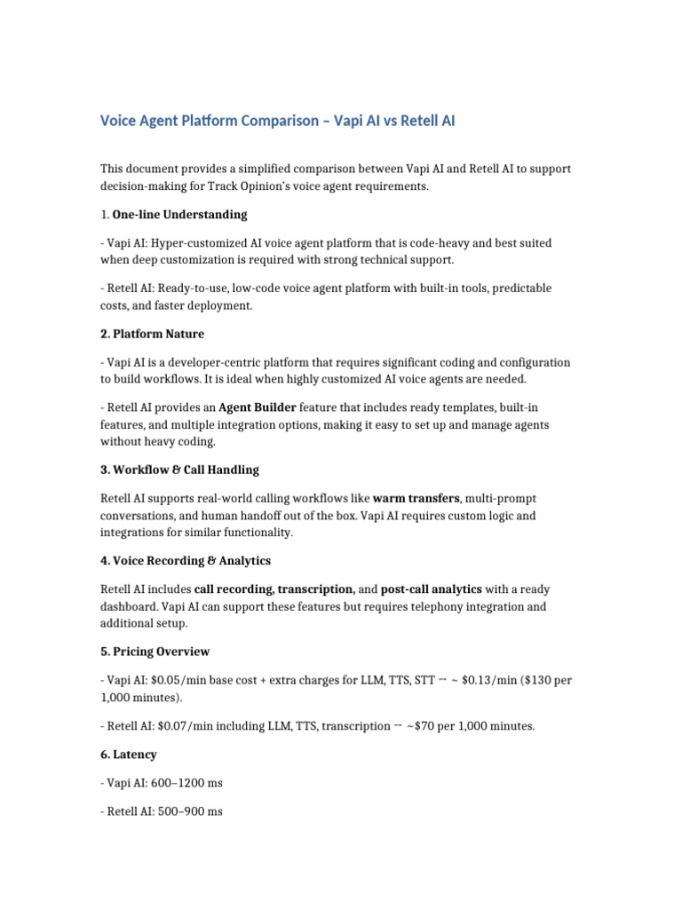 Vapi vs Retell Comparison To | PDF