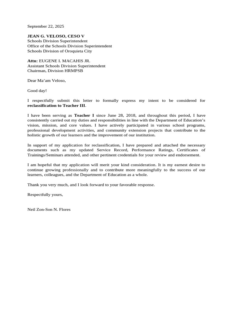 Letter of Intent Reclass | PDF