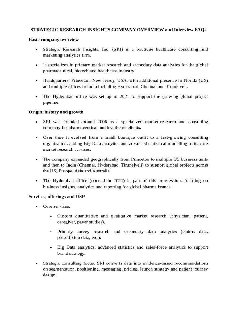 Strategic Research Insights Company Overview and Interview FAQs | PDF ...