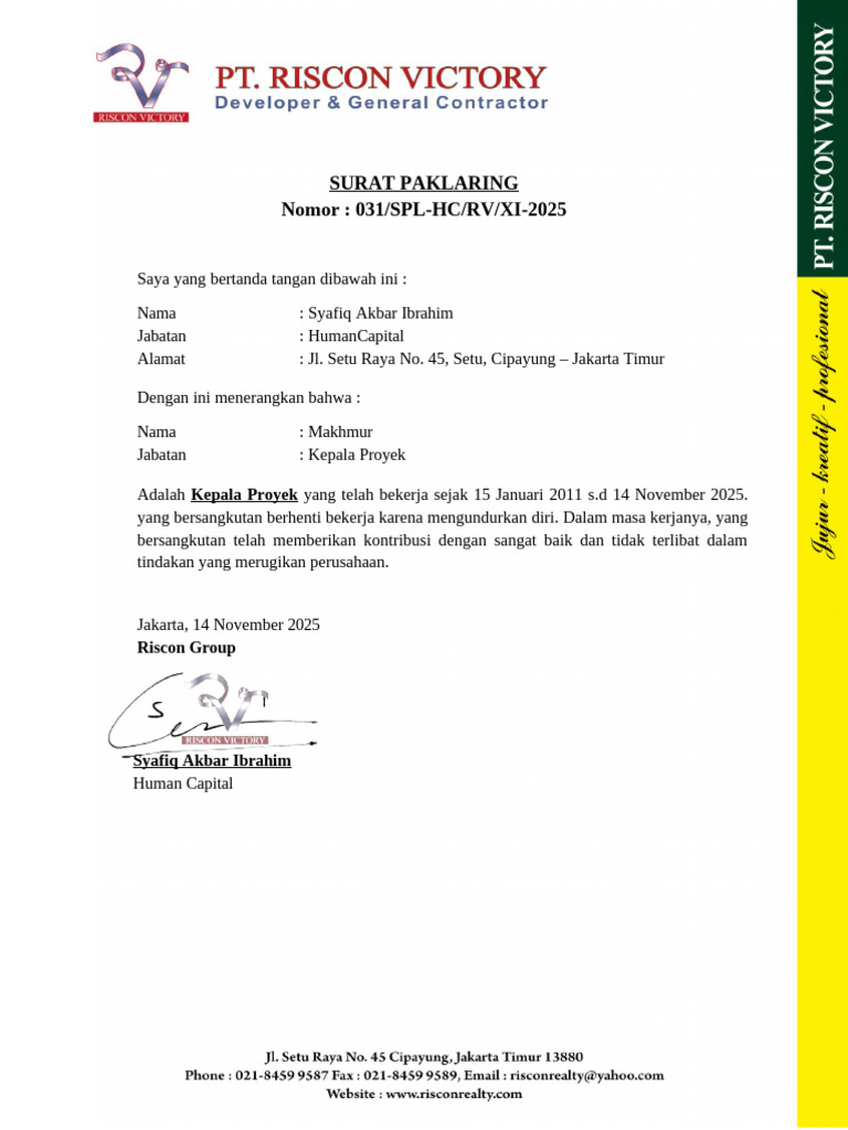 Surat Paklaring - Makhmur | PDF