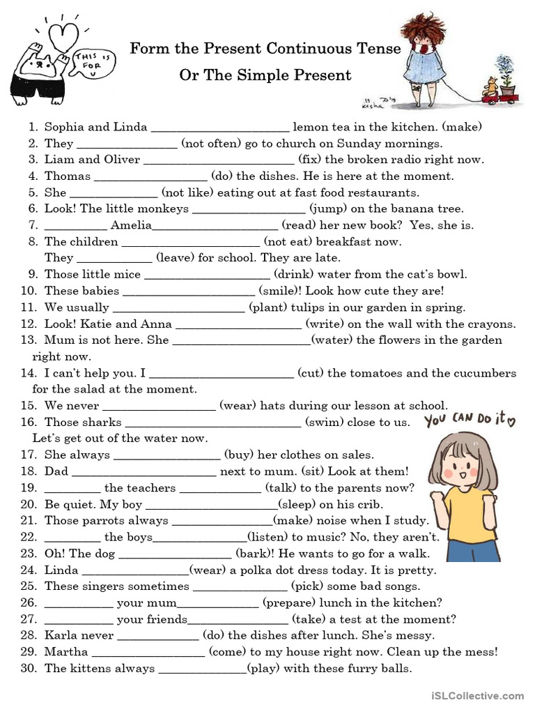 50 Sentences To Form Present Simple or Continuous | PDF | Cuisine