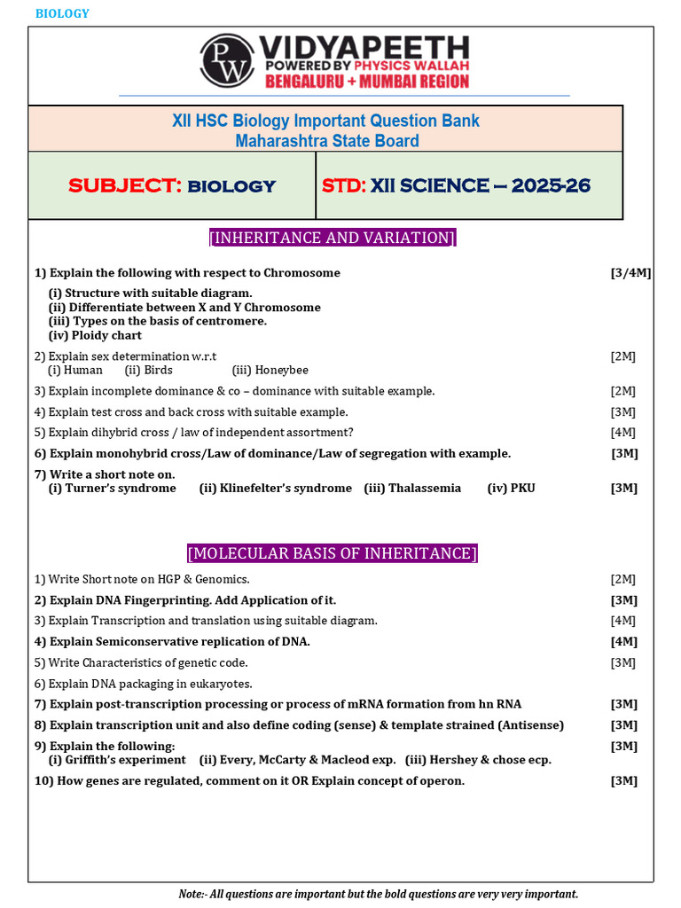 Bio Imp Questions Final - pdf25-26 | PDF | Sense (Molecular Biology ...