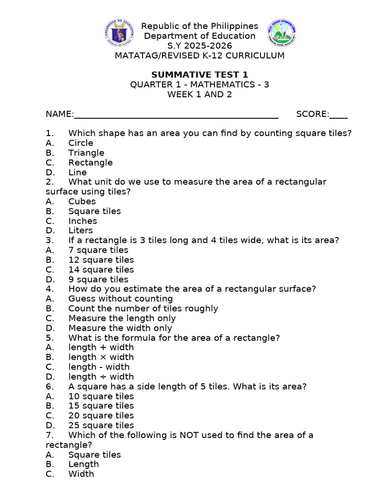 MAth w1-w8 | PDF | Area | Length