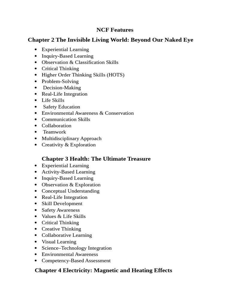 NCF Features Chapter Wise | PDF | Learning | Science