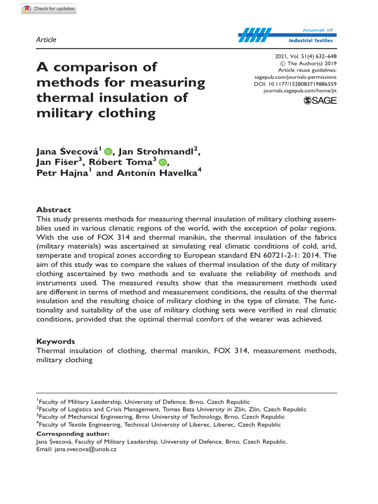 Comparison of Methods for Measuring Thermal Insulation of Military ...