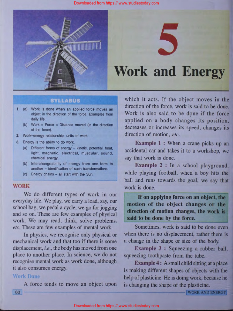 ICSE Class 6 Physics Chapter 5 Work and Energy | PDF