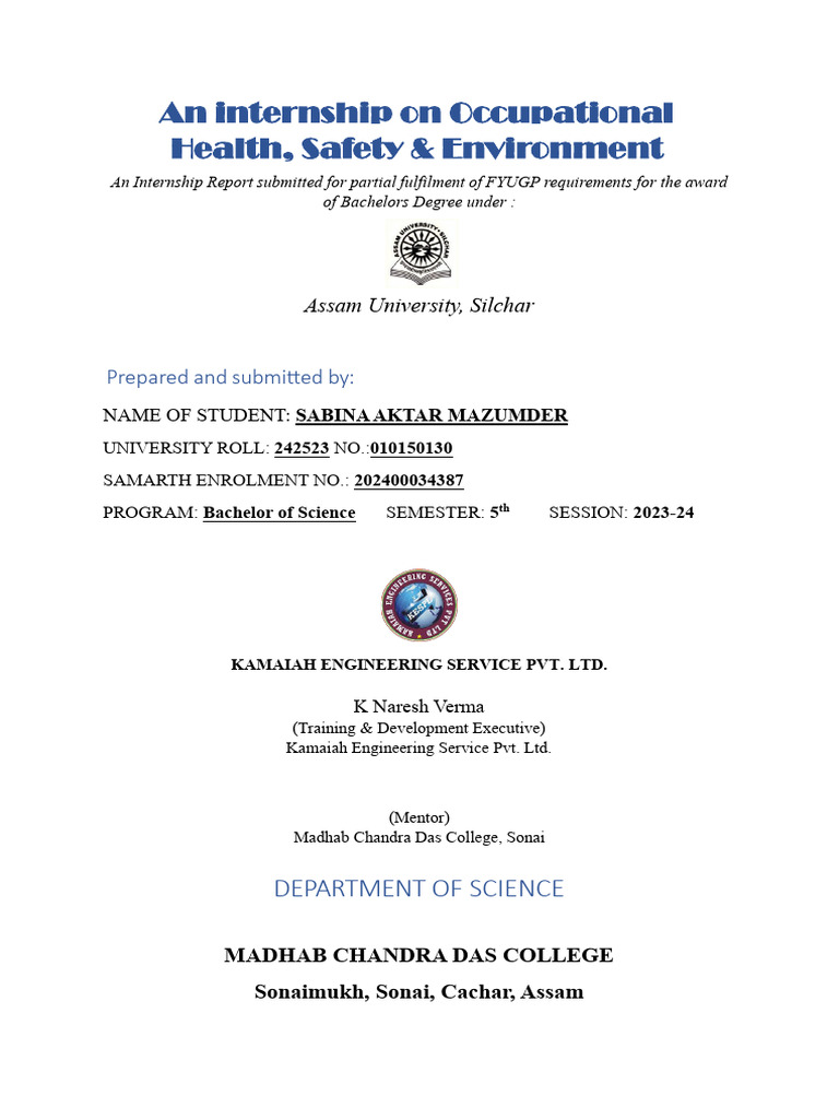 An Internship On Occupational Health | PDF | Occupational Safety And ...