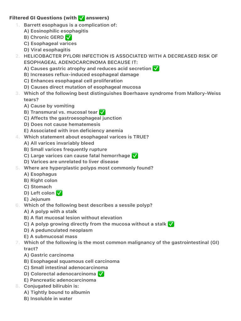 Filtered GI Questions (With Answers) | PDF | Esophagus | Gallbladder