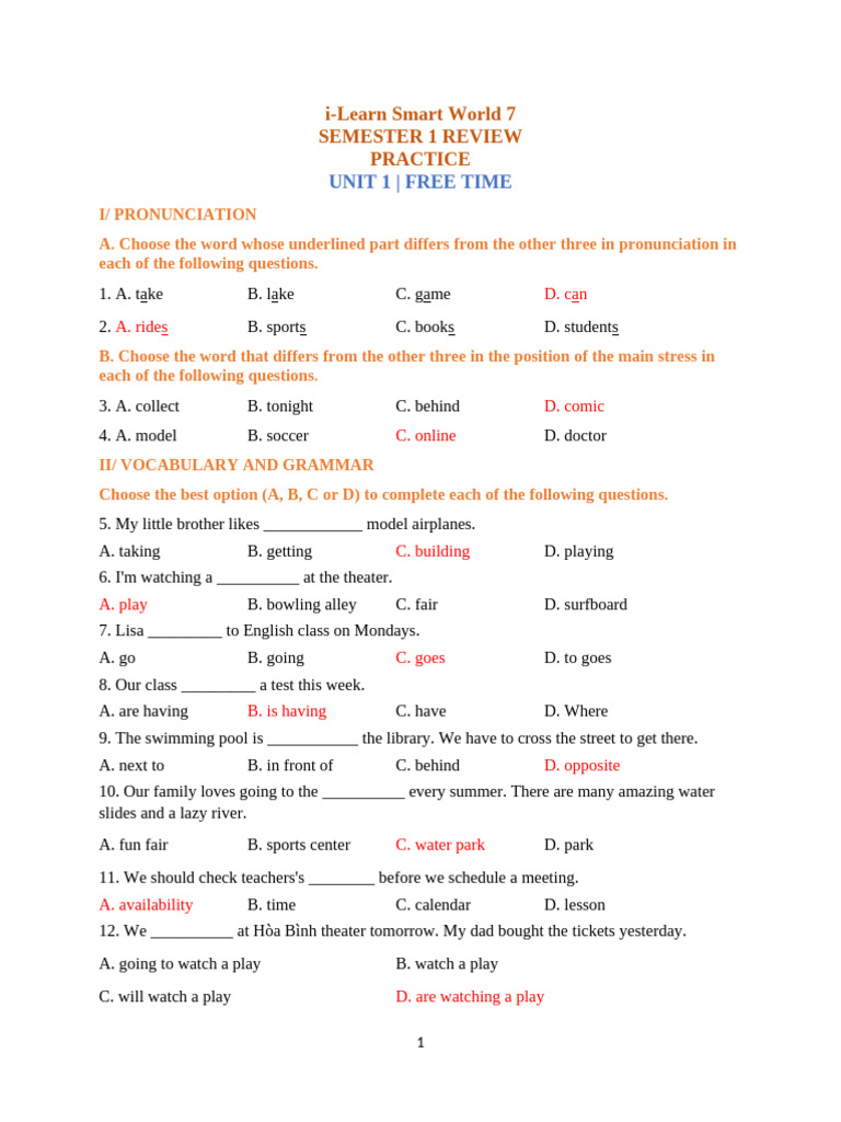 Ta7 Isw - Semester 1 Review_key (1) | PDF | Soft Drink