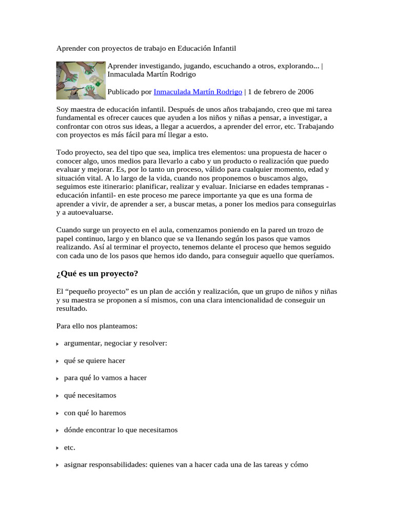 Aprender Con Proyectos de Trabajo en Educación Infantil | PDF ...
