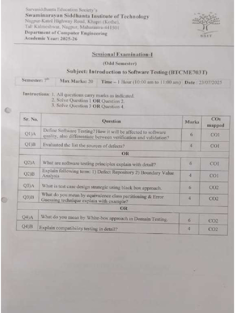 Sessional 1 7th Sem | PDF