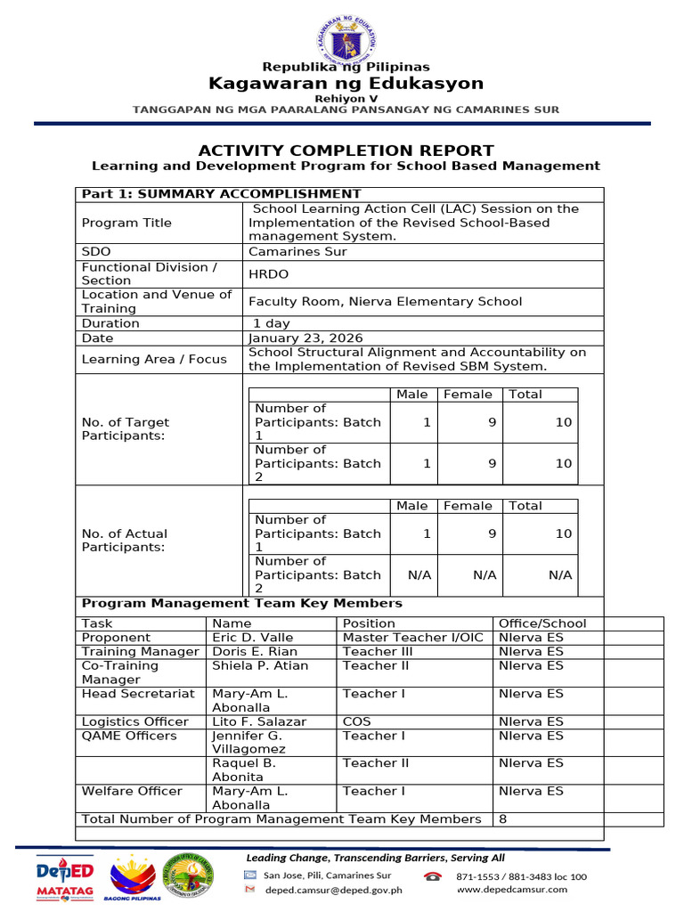 Program Completion Report TEMPLATE | PDF | Governance | Learning