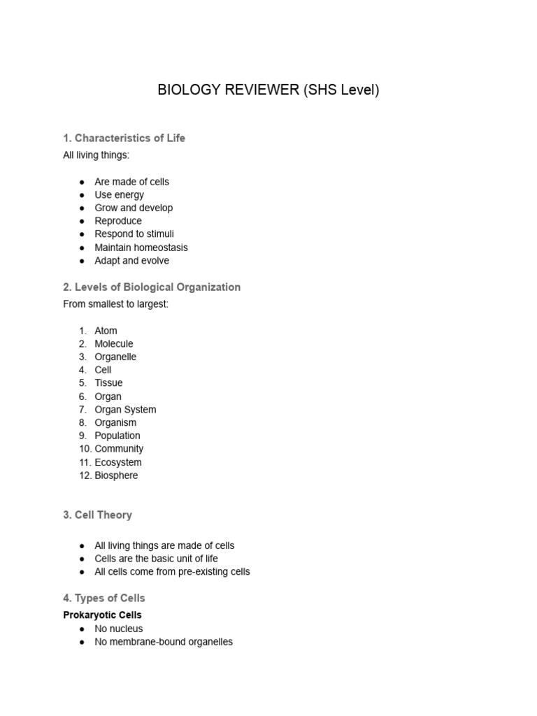 Biology Reviewer (Shs Level) | PDF | Cell (Biology) | Endoplasmic Reticulum