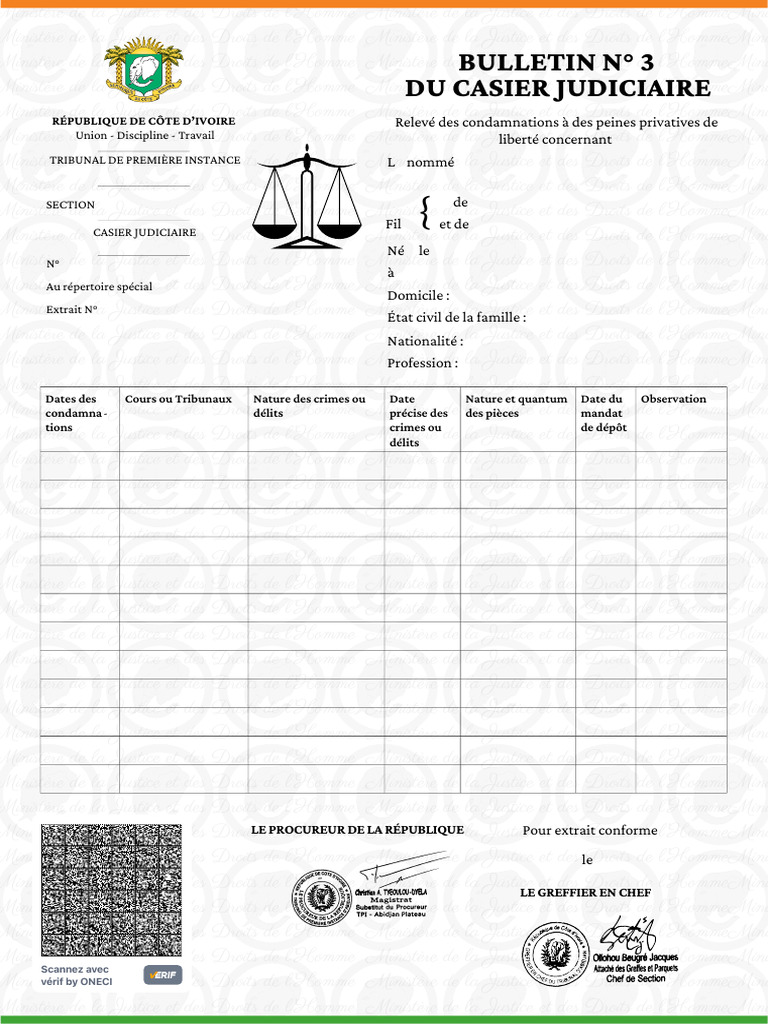 Neant: Bulletin #3 Du Casier Judiciaire | PDF | Justice | Crime et violence
