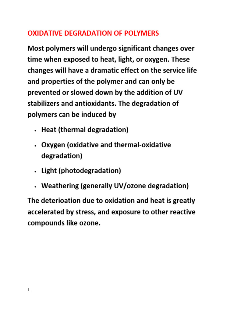 Oxidative Degradation of Polymers | PDF | Polymers | Radical (Chemistry)