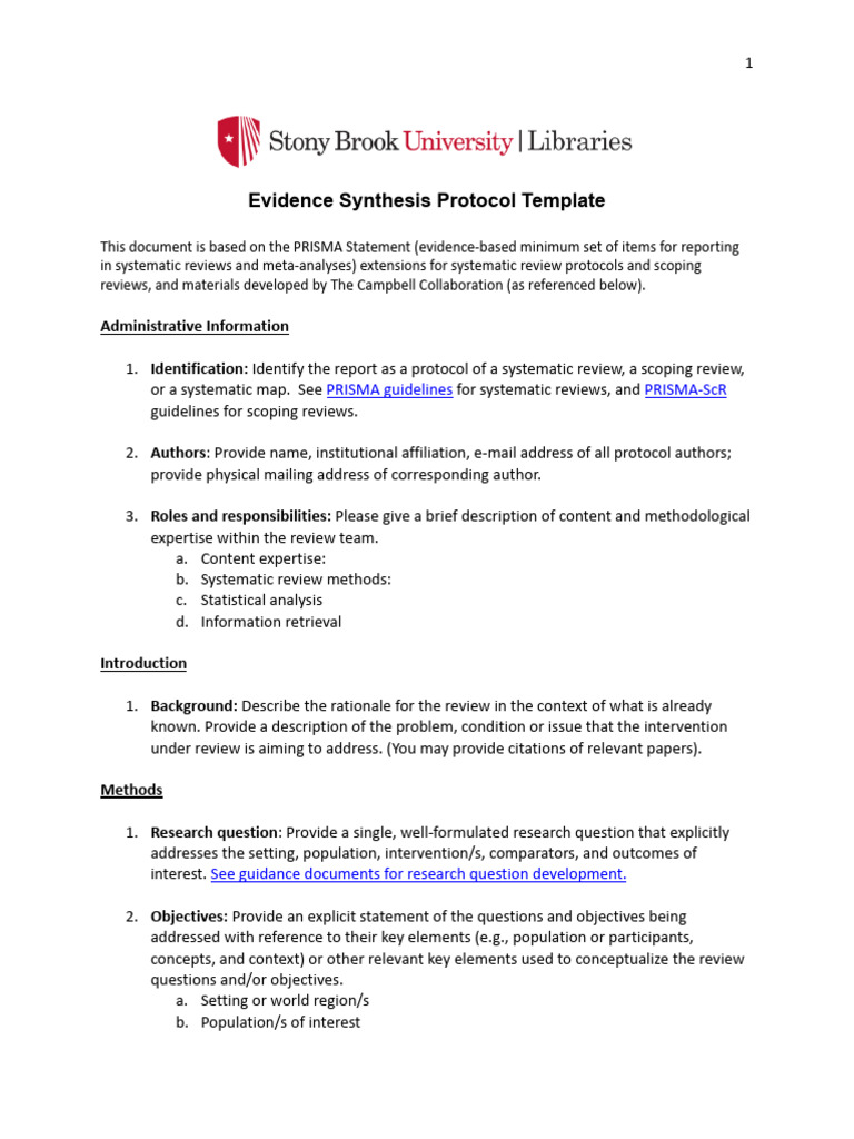 Proposed Protocol Template For SBU | PDF | Systematic Review ...