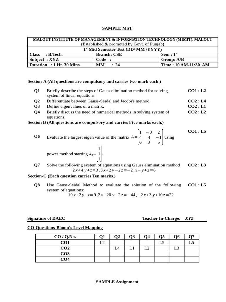 Sample MST Assignment & Tutorial | PDF | Matrix (Mathematics ...