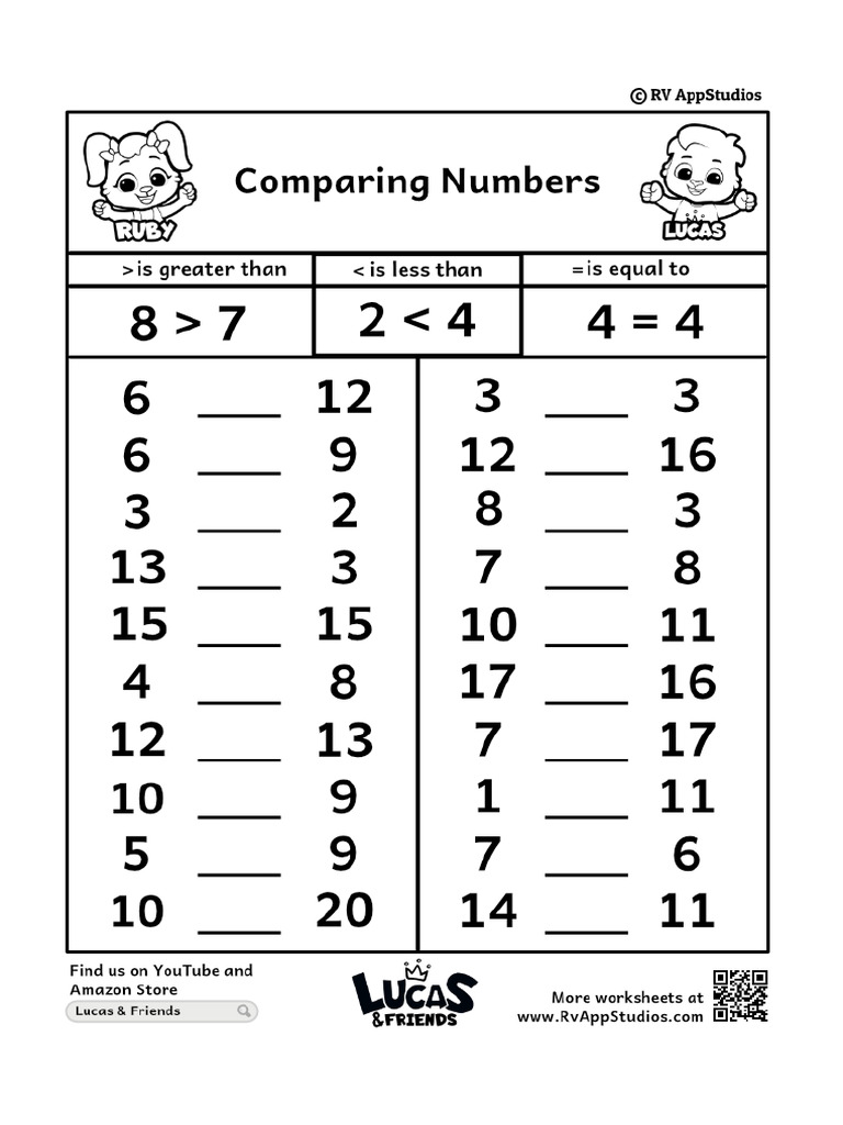149 Free Printable Worksheets for Kids Comparing Numbers Worksheets ...