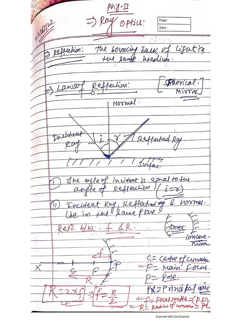 Class-12, Ray Optics (Notes) | PDF