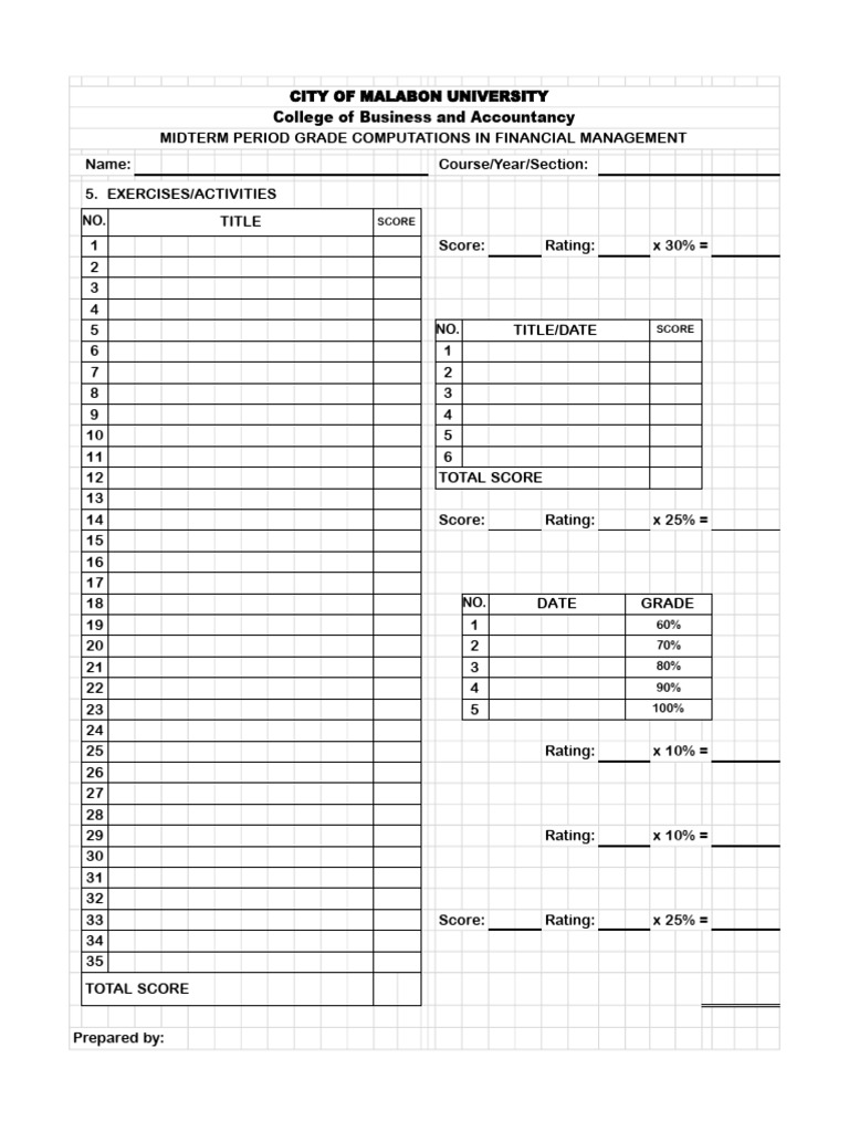 Grade Computations Form 2025 - FINMA | PDF