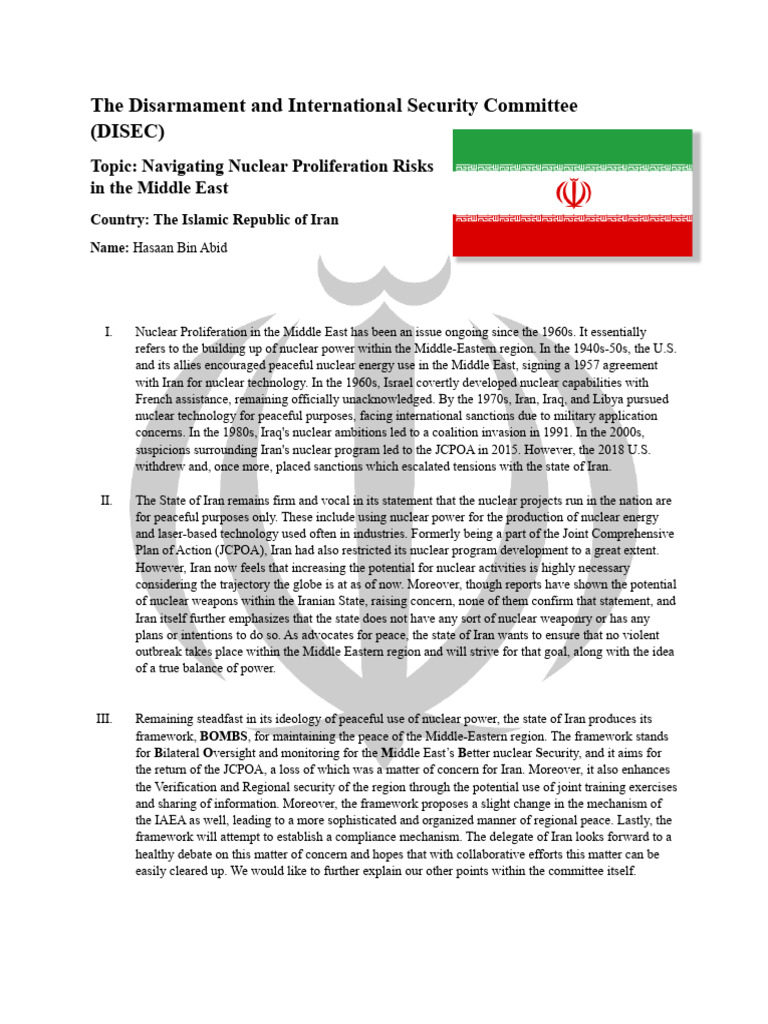 Munik'14 Disec Iran Position Paper | PDF | Joint Comprehensive Plan Of ...
