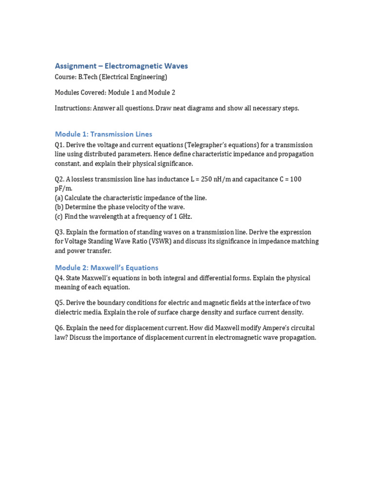 EM Waves Assignment Module1 2 | PDF