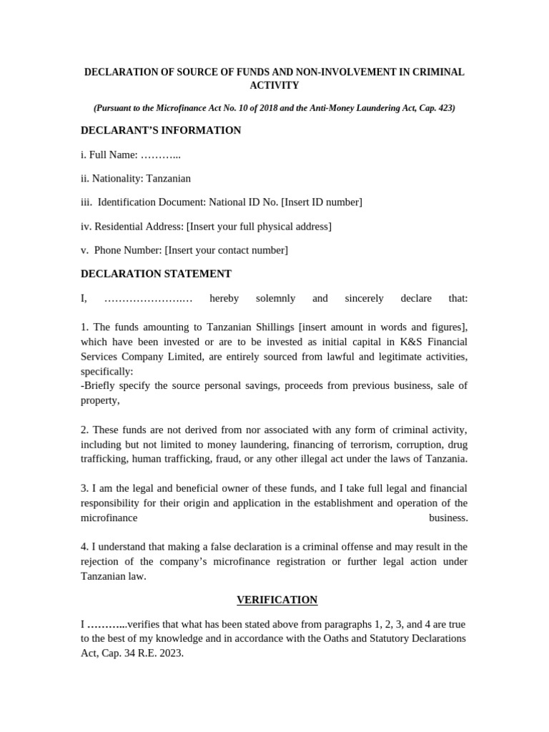 Declaration Source of Funds K&S | PDF