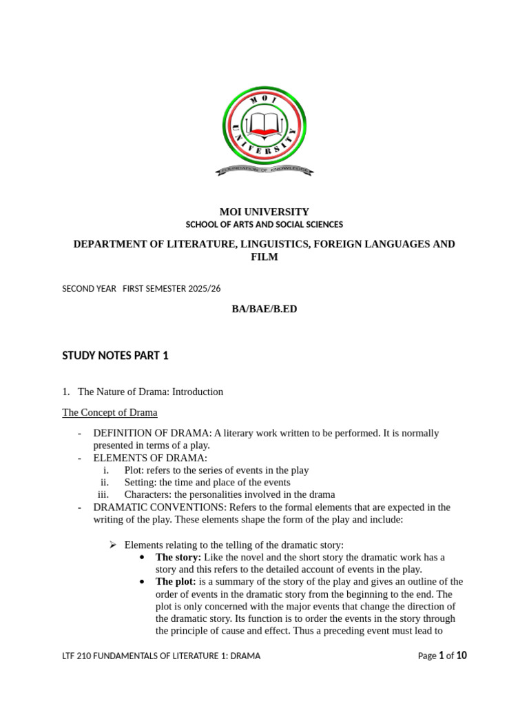 LTF 210 Fundamentals of Literature 1 Drama Study Notes | PDF | Realism ...