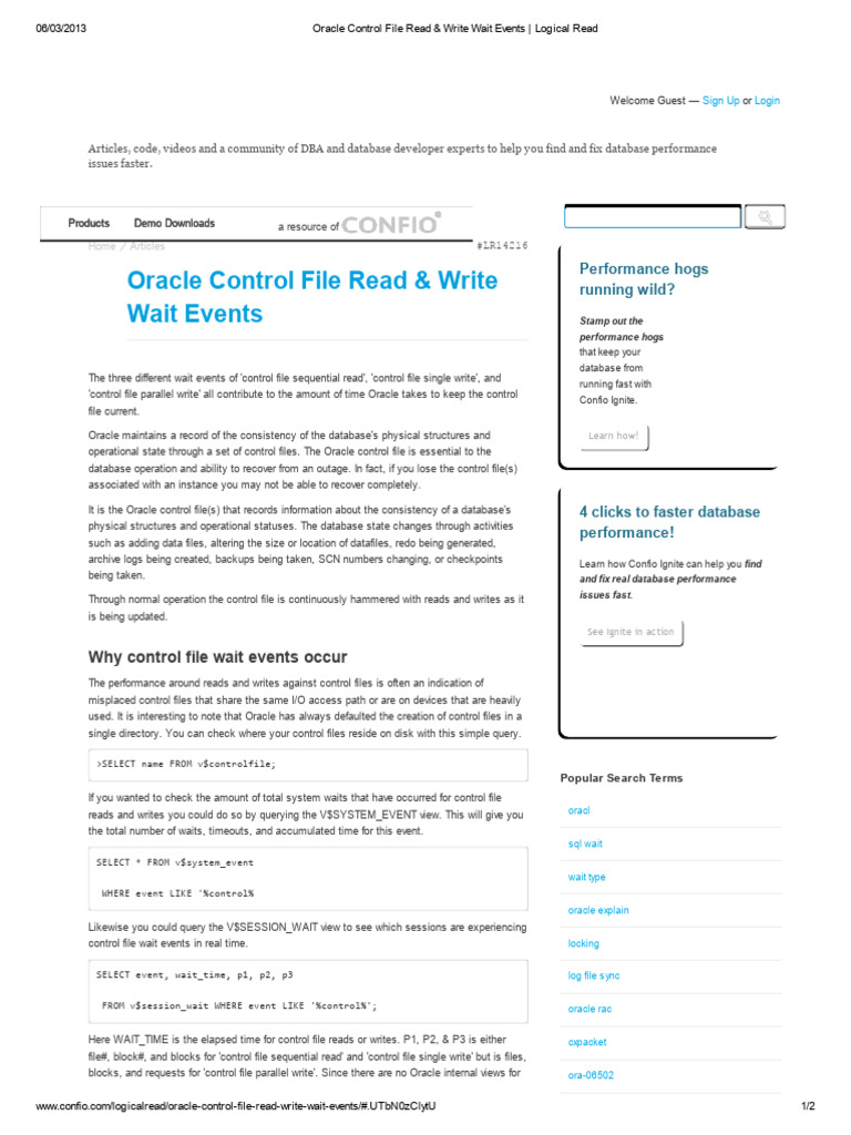 Oracle Control File Read & Write Wait Events - Logical Read | PDF ...