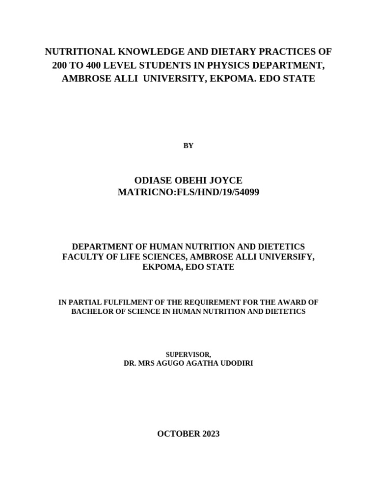 My Project Work Chapter One To Three | PDF | Healthy Diet | Diet ...