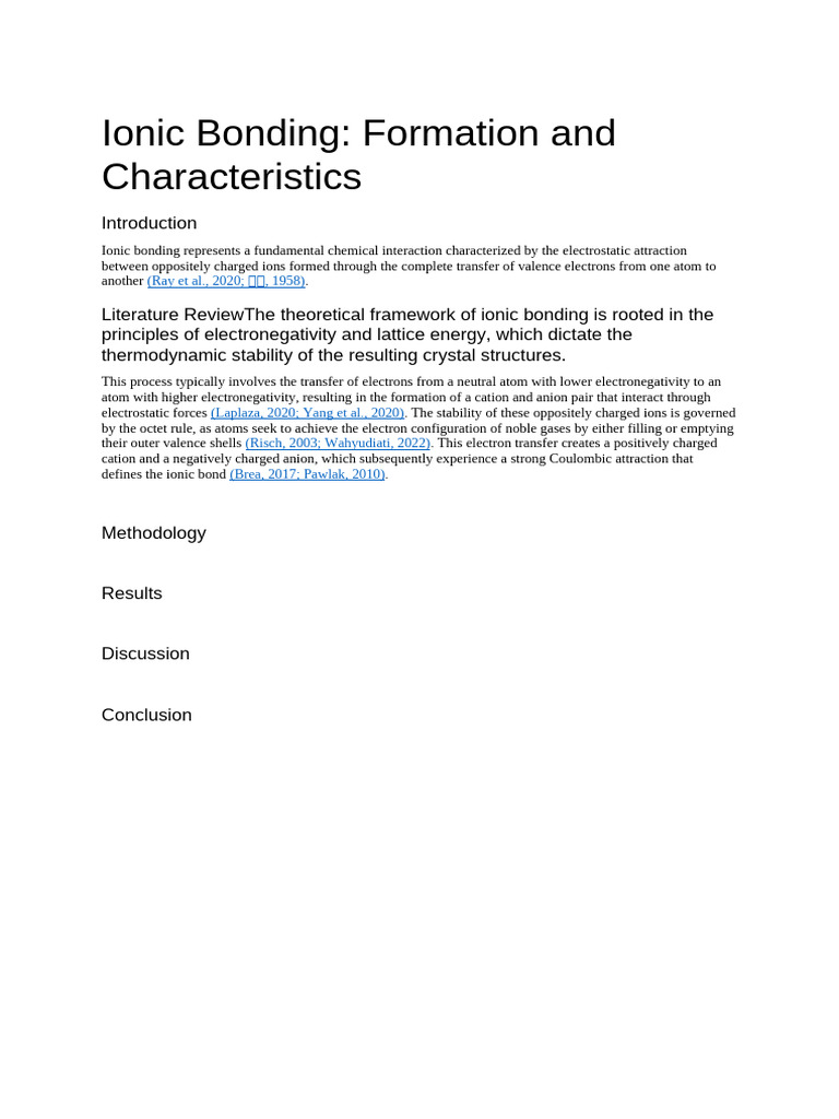 Ionic Bonding Formation and Characteristics | PDF