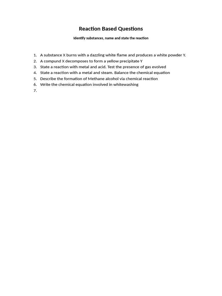 Reaction Based Questions | PDF