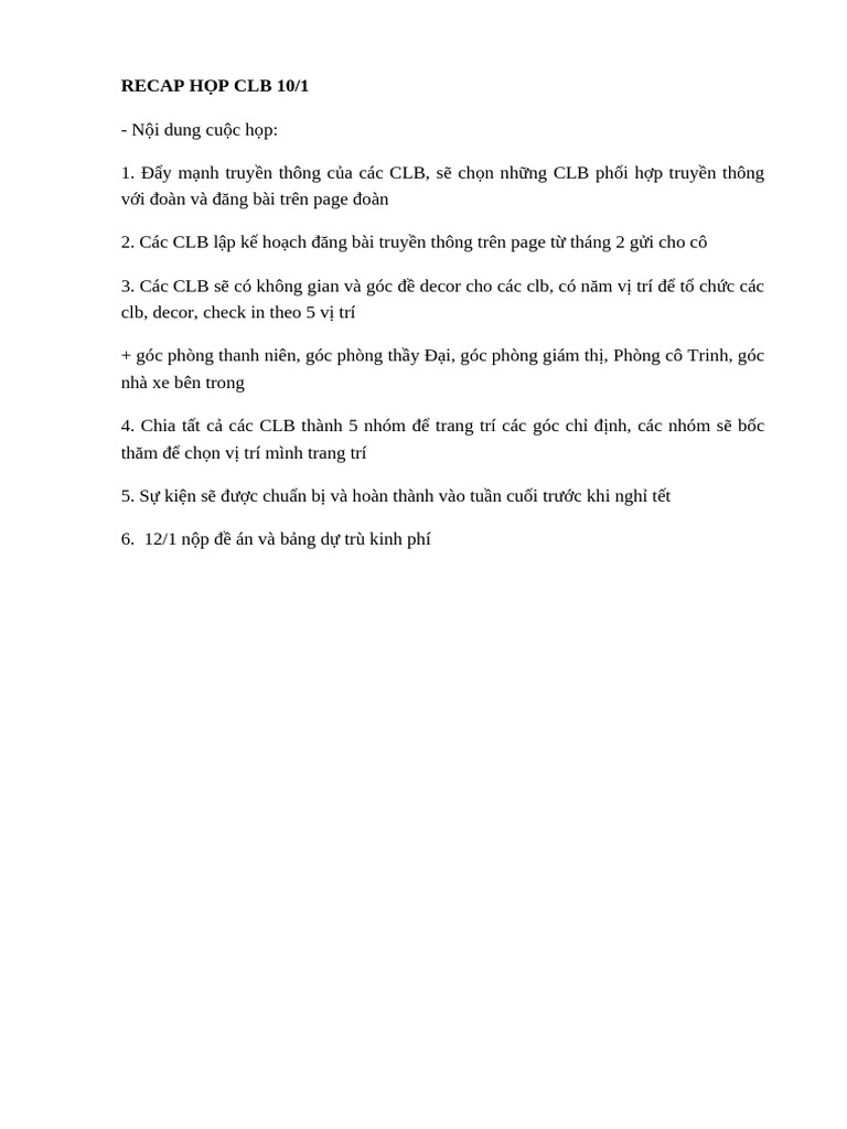 Recap Họp Clb 10 | PDF