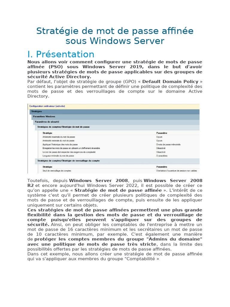 Stratégie de Mot de Passe Affinée Sous Windows Server | PDF ...