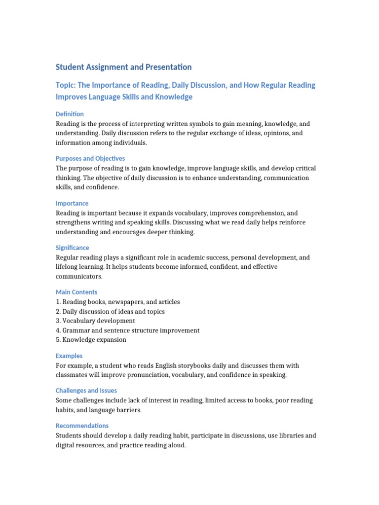 The Importance of Reading Assignment | PDF