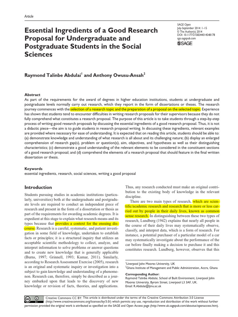 Essential Ingredients of a Good Research Proposal | PDF | Hypothesis ...