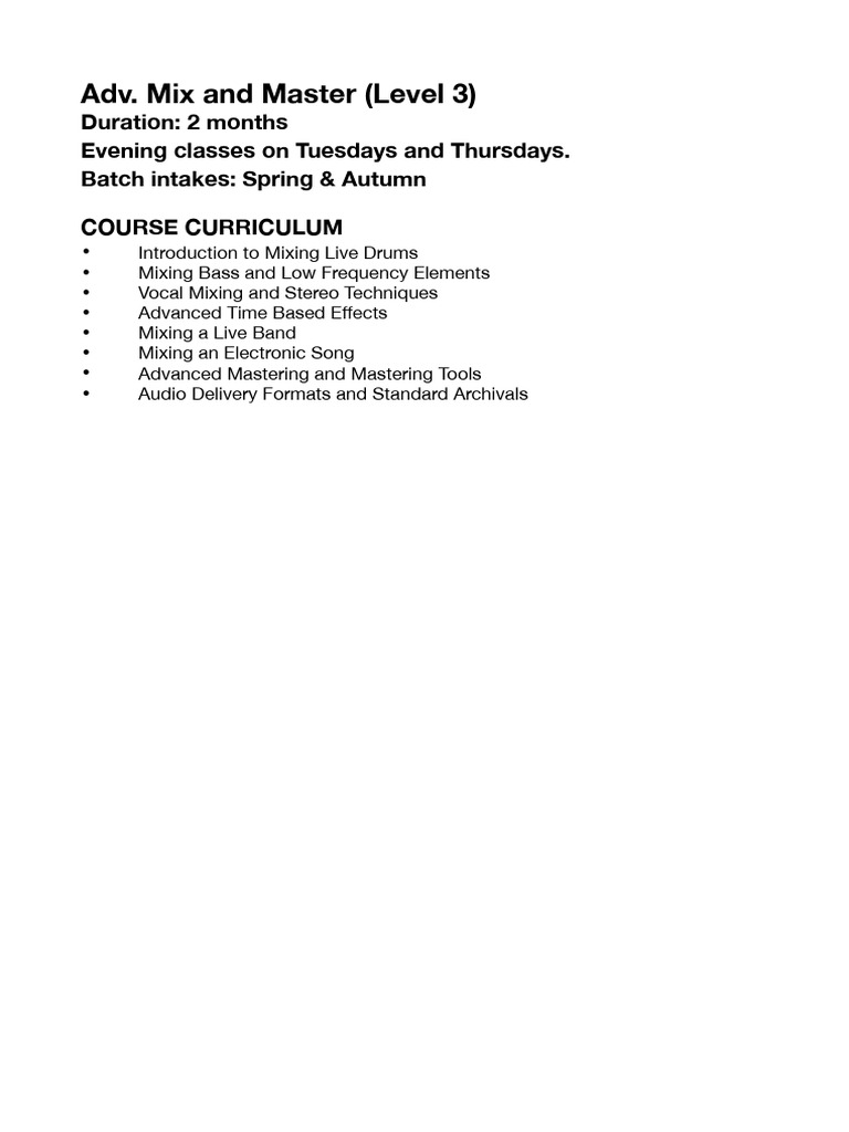 Adv. Mix and Master (Level 3) | PDF