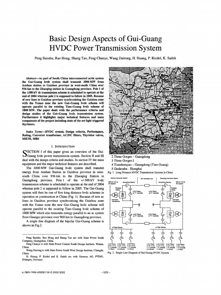 Basic Design Aspects of Gui-Guang HVDC Power Transmission System | PDF ...