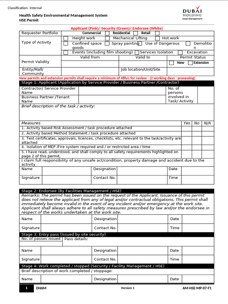 Am Hse MP 07 f1 Hse Work Permit | PDF | Safety | Workplace