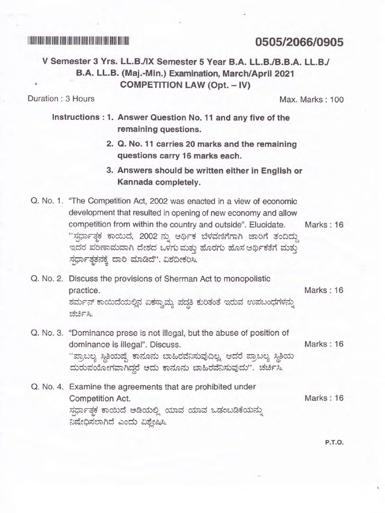 9th Sem Competition Law April 2021 | PDF | Law And Economics | Market ...
